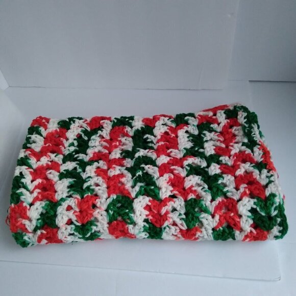 Handmade Crocheted Festive Cristmas Colors Baby Blanket 39" x 43" - Picture 2 of 4